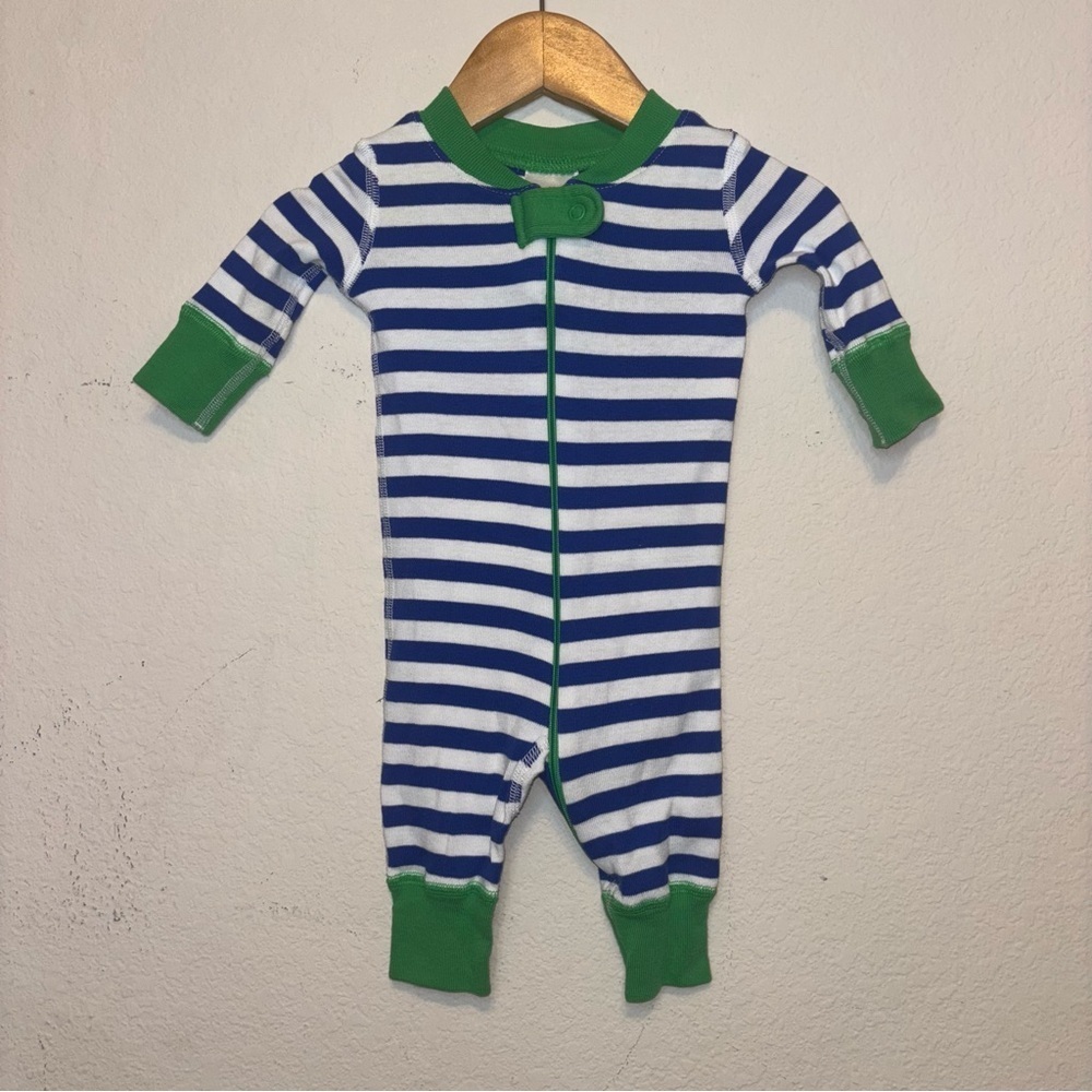 Hanna Andersson Blue and White Striped sleeper, size 0-6 months